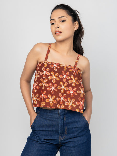 RUST EMBROIDERED CROP TOP