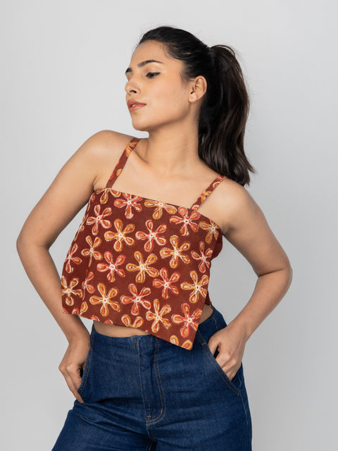 RUST EMBROIDERED CROP TOP