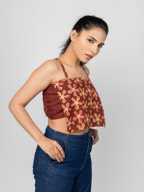 RUST EMBROIDERED CROP TOP