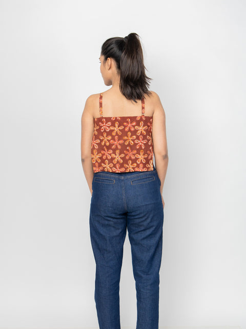 RUST EMBROIDERED CROP TOP