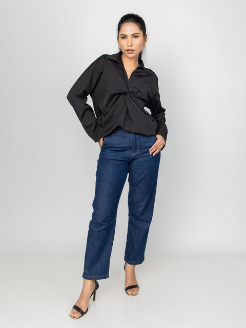 BLACK TWIST DRAPE SHIRT