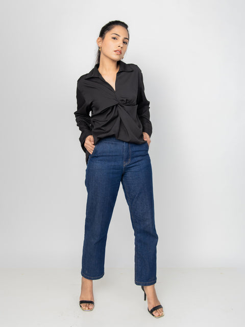 BLACK TWIST DRAPE SHIRT