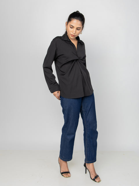 BLACK TWIST DRAPE SHIRT
