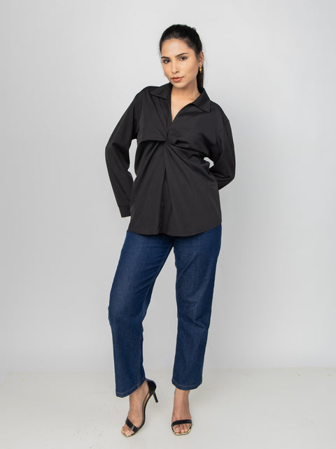 BLACK TWIST DRAPE SHIRT