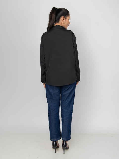 BLACK TWIST DRAPE SHIRT