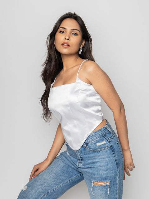 WHITE SCULPTED CORSET TOP