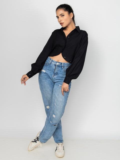 BLACK CROP SHIRT