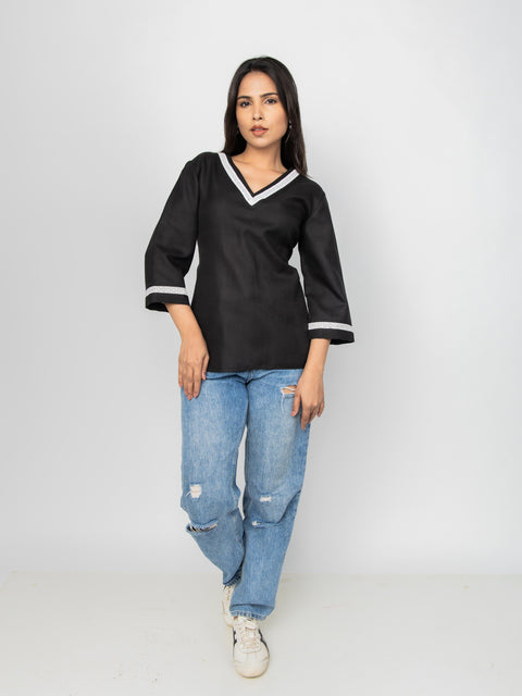 BLACK V-NECK KURTI