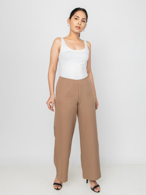 BROWN STRAIGHT FIT SEAMLESS PANTS