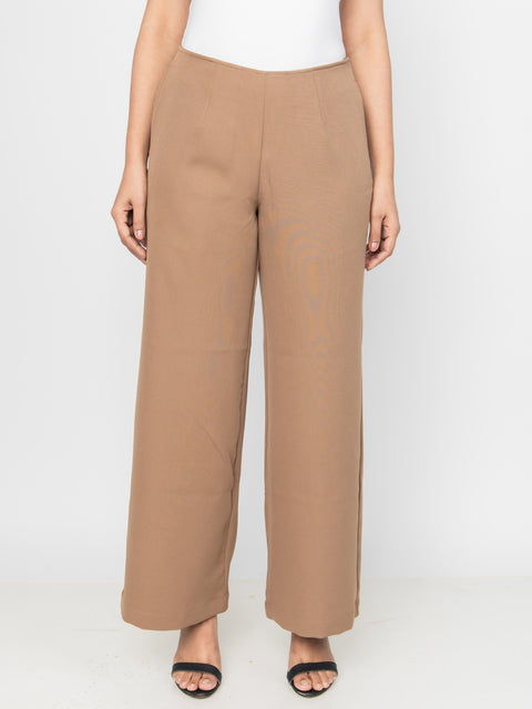 BROWN STRAIGHT FIT SEAMLESS PANTS