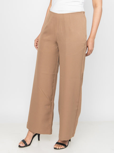 BROWN STRAIGHT FIT SEAMLESS PANTS