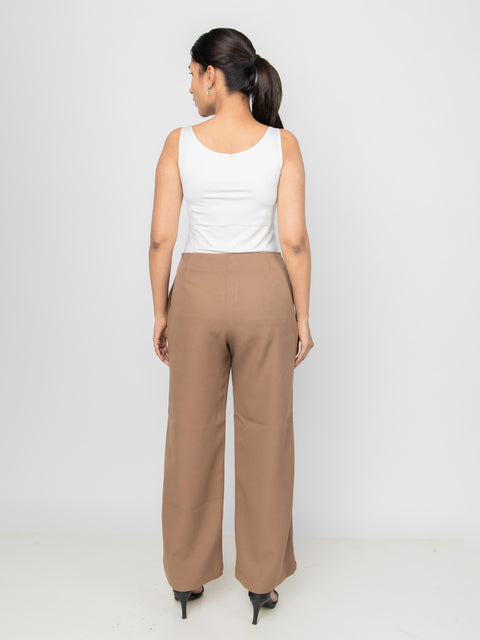 BROWN STRAIGHT FIT SEAMLESS PANTS