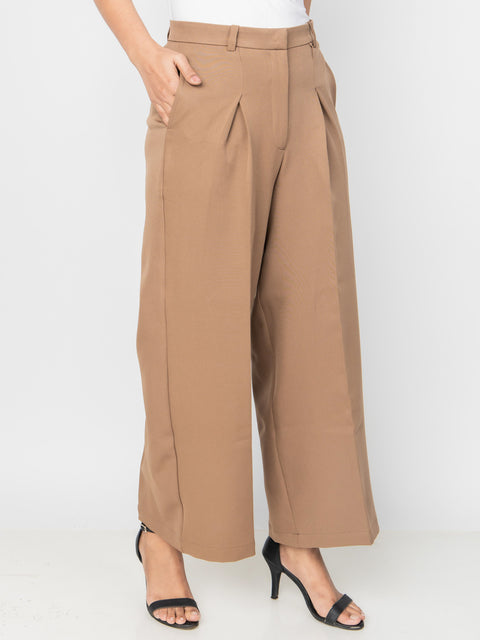 BROWN WIDE LEG PLEATED PANTS