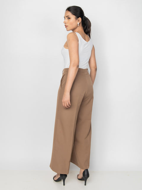 BROWN WIDE LEG PLEATED PANTS