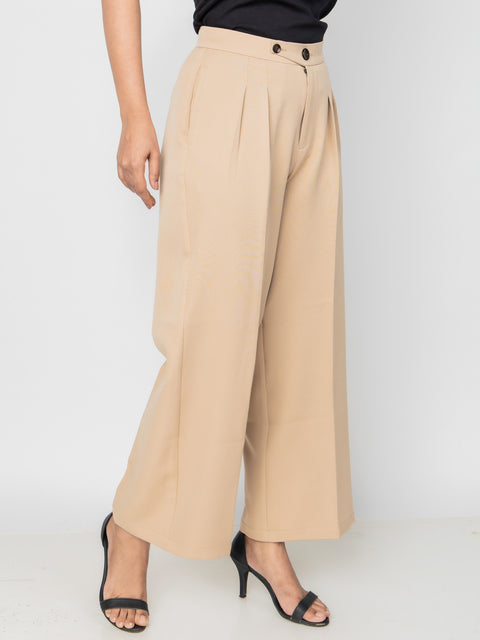 WIDE LEG BUTTON BEIGE PANTS