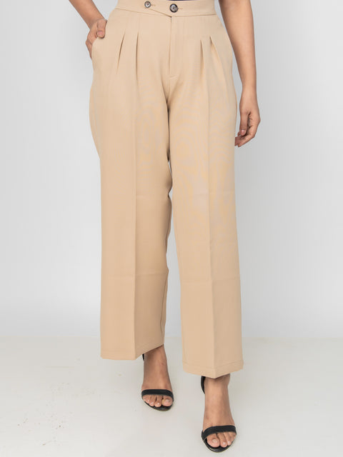 WIDE LEG BUTTON BEIGE PANTS