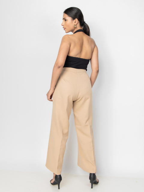 WIDE LEG BUTTON BEIGE PANTS