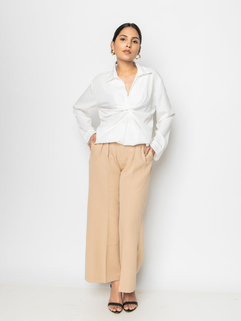 IVORY TWIST DRAPE SHIRT