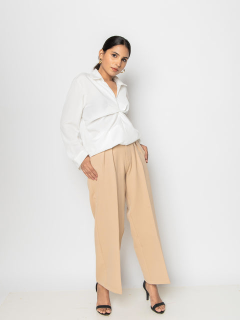 IVORY TWIST DRAPE SHIRT