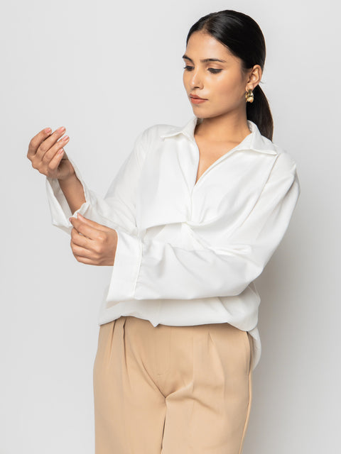 IVORY TWIST DRAPE SHIRT