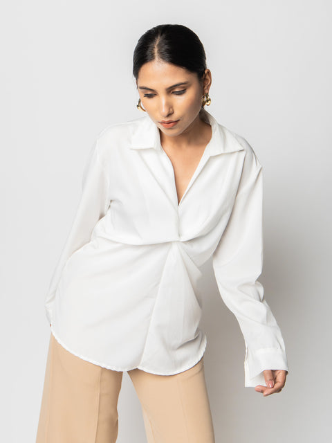 IVORY TWIST DRAPE SHIRT