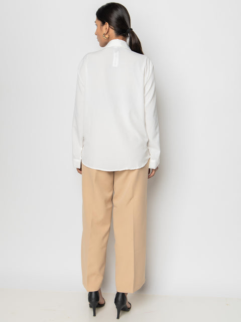 IVORY TWIST DRAPE SHIRT