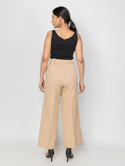 BEIGE WIDE LEG PLEATED PANTS