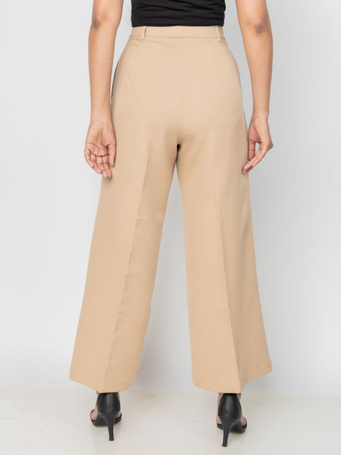 BEIGE WIDE LEG PLEATED PANTS