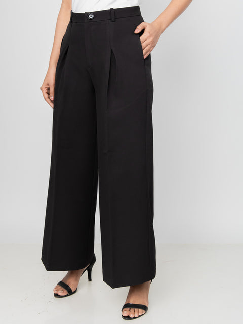 BLACK WIDE LEG PLEATED PANTS