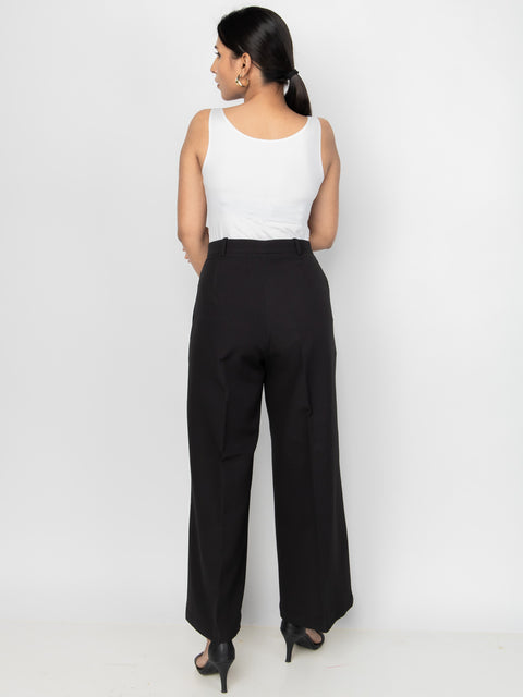BLACK WIDE LEG PLEATED PANTS