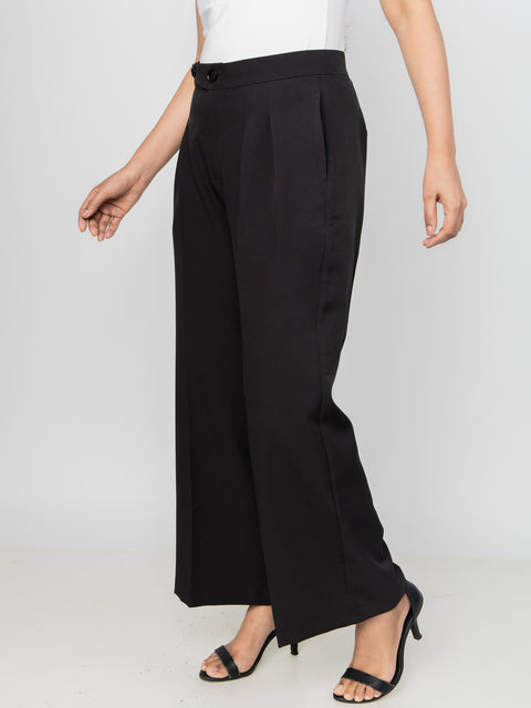 WIDE LEG BUTTON BLACK PANTS