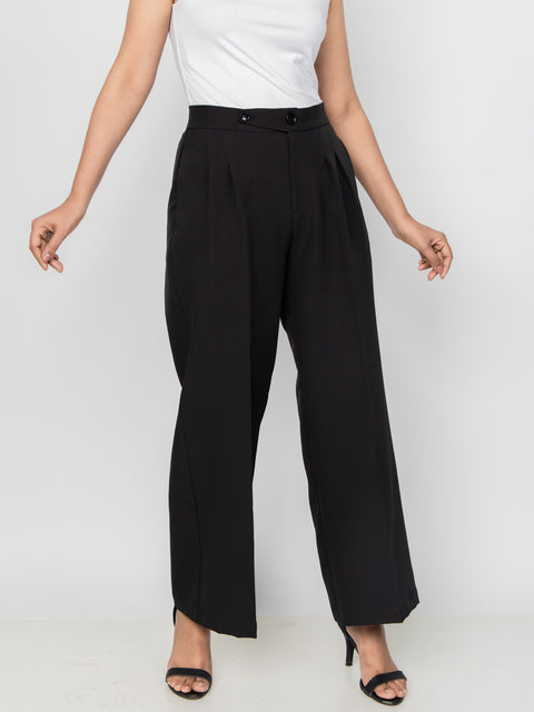 WIDE LEG BUTTON BLACK PANTS