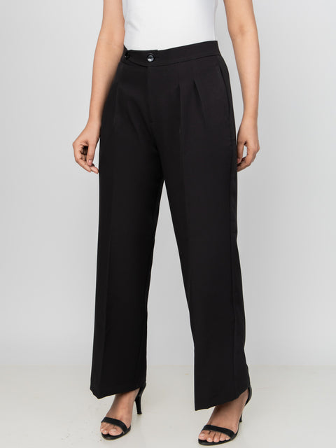 WIDE LEG BUTTON BLACK PANTS