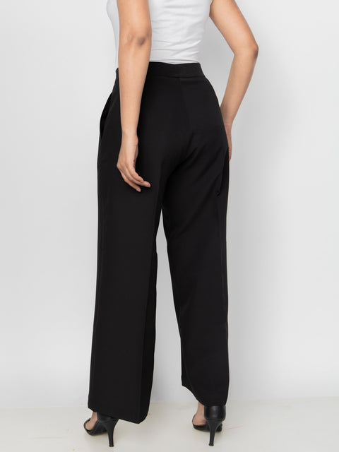 WIDE LEG BUTTON BLACK PANTS