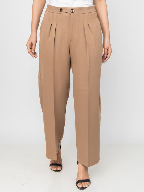 WIDE LEG BUTTON BROWN PANTS