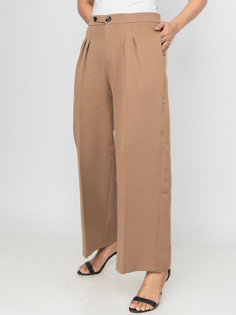 WIDE LEG BUTTON BROWN PANTS