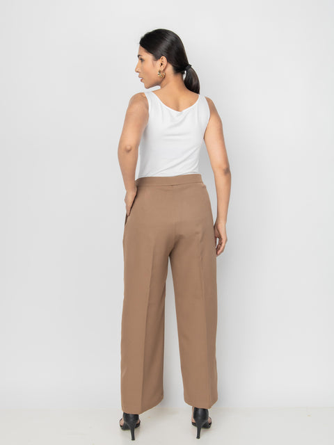 WIDE LEG BUTTON BROWN PANTS