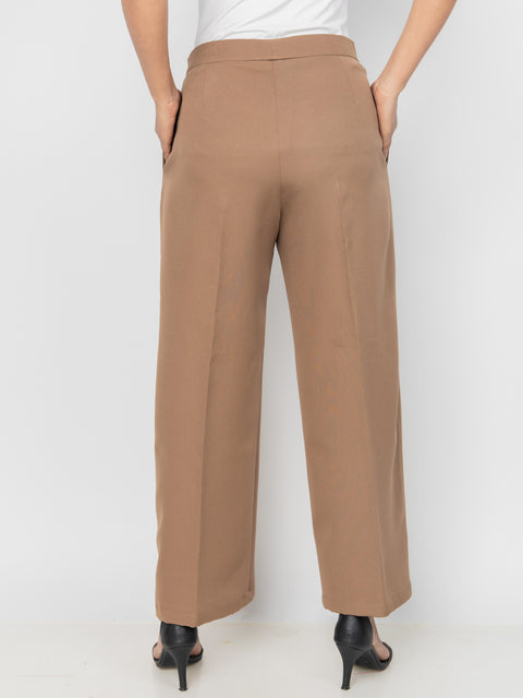 WIDE LEG BUTTON BROWN PANTS