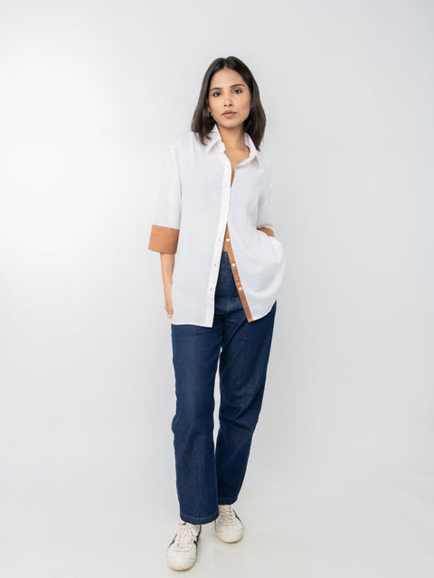 WHITE BROWN COTTON SHIRT