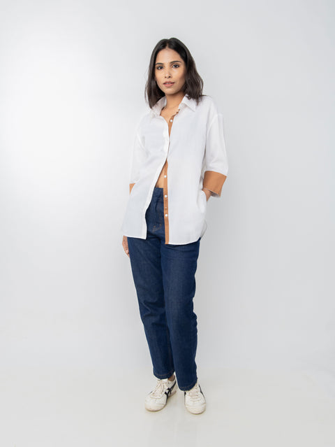 WHITE BROWN COTTON SHIRT