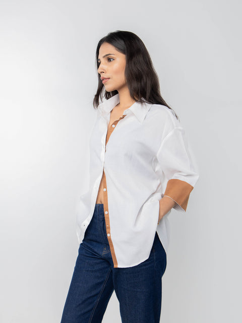 WHITE BROWN COTTON SHIRT