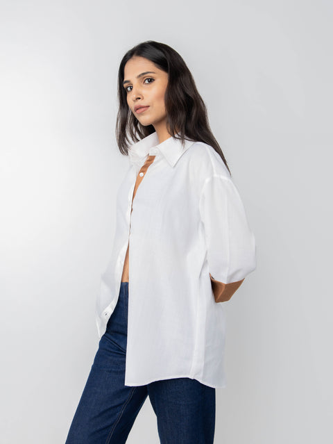 WHITE BROWN COTTON SHIRT