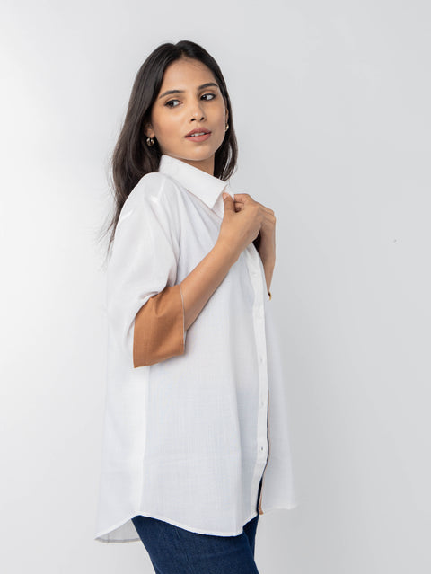 WHITE BROWN COTTON SHIRT