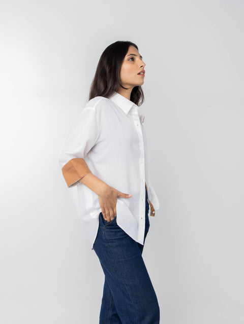 WHITE BROWN COTTON SHIRT
