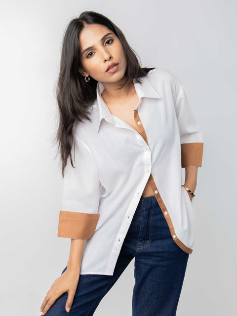 WHITE BROWN COTTON SHIRT