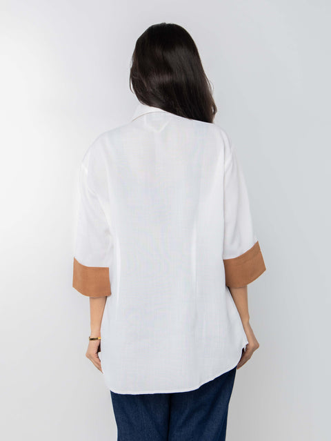 WHITE BROWN COTTON SHIRT