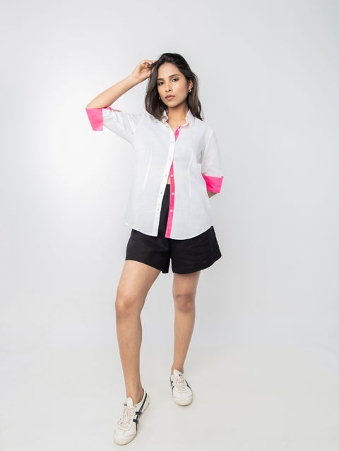 WHITE PINK COTTON SHIRT