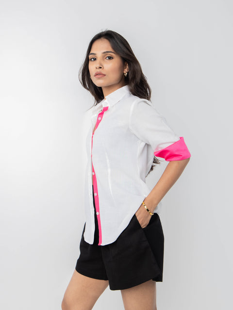 WHITE PINK COTTON SHIRT