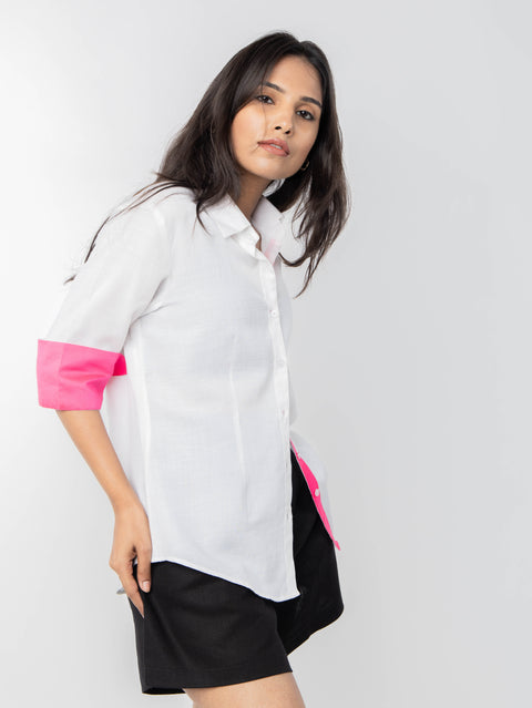 WHITE PINK COTTON SHIRT
