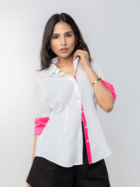 WHITE PINK COTTON SHIRT
